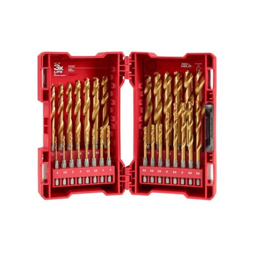 Milwaukee 48894862 29 Piece 2mm-13mm Metric 1/4-Hex Red SHOCKWAVE HELIX Titanium Drill Bit Set