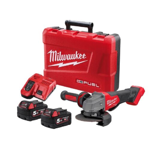 Milwaukee M18FAG125XPD-502C 18V 5.0Ah 125mm (5") FUEL Cordless Brushless Angle Grinder with Deadman Paddle Switch Combo Kit